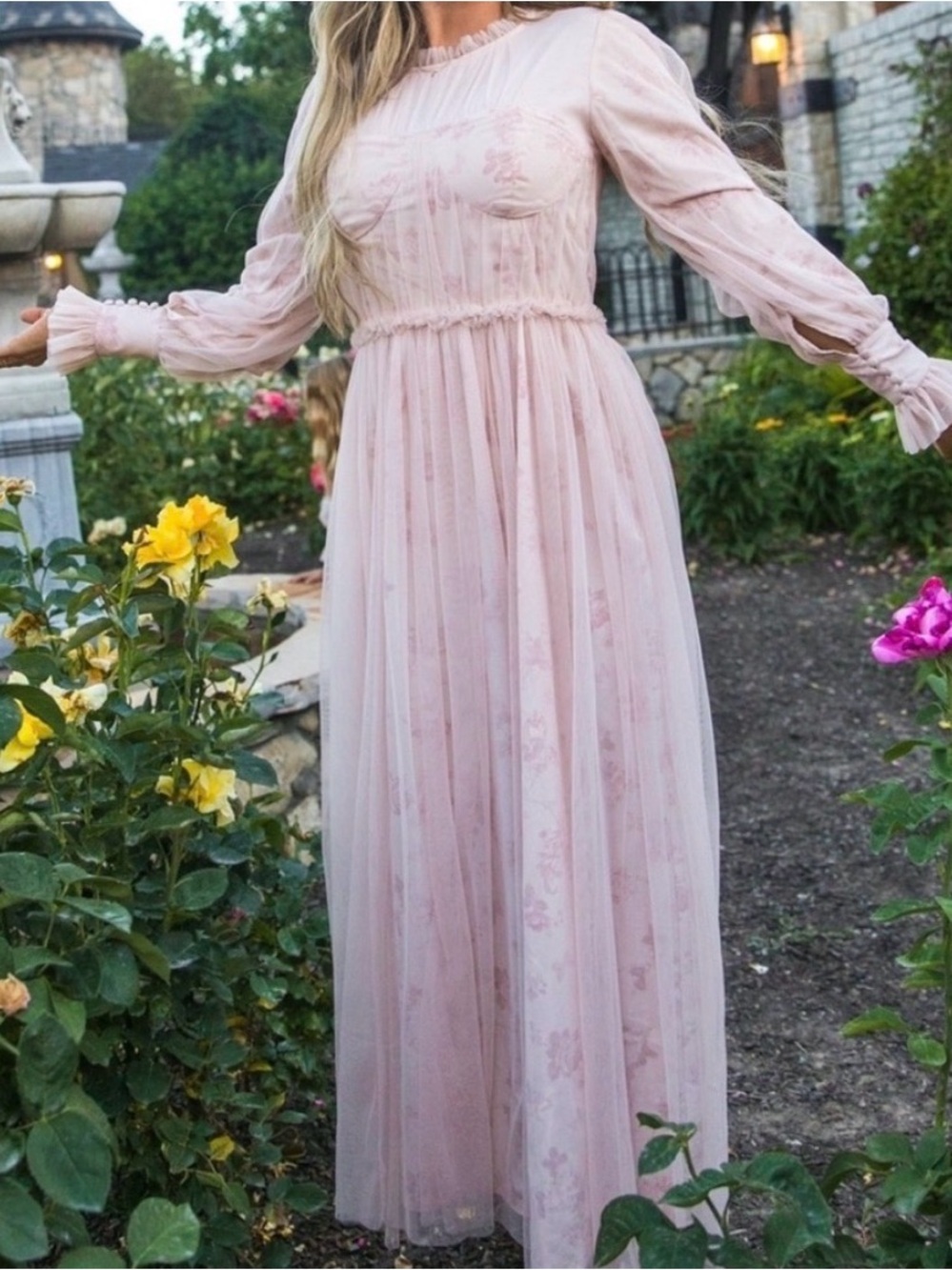 Ivy City Co XL Last Songbird Pale Blush Pink Floral Maxi Dress